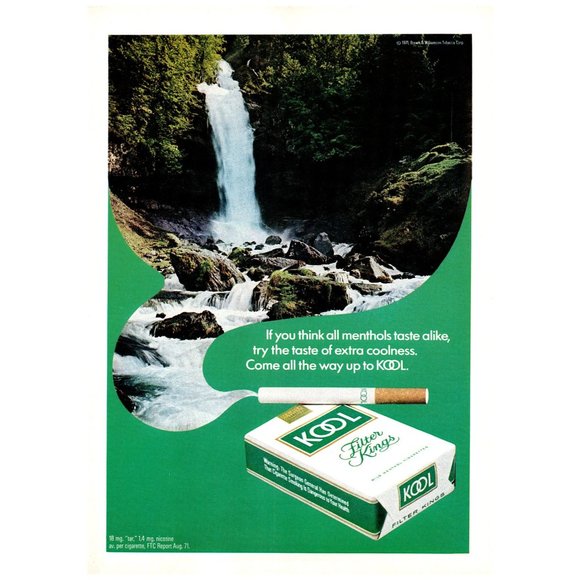 1972 Kool Cigarettes Waterfall Vintage Print Ad Thought Bubble Water Fall Rapids - Picture 1 of 1